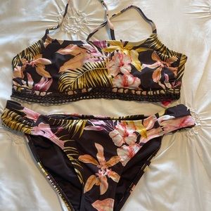 Tropical print two piece bathing suit